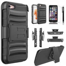 iPhone 4 / 4S Case, Circlemalls [Combo Holster] Built-In Kickstand Bundled With [HD Screen Protector] Hybird Shockproof And Stylus Pen (Black)